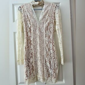 Bebe light cream colored Bodycon style lace dress size medium